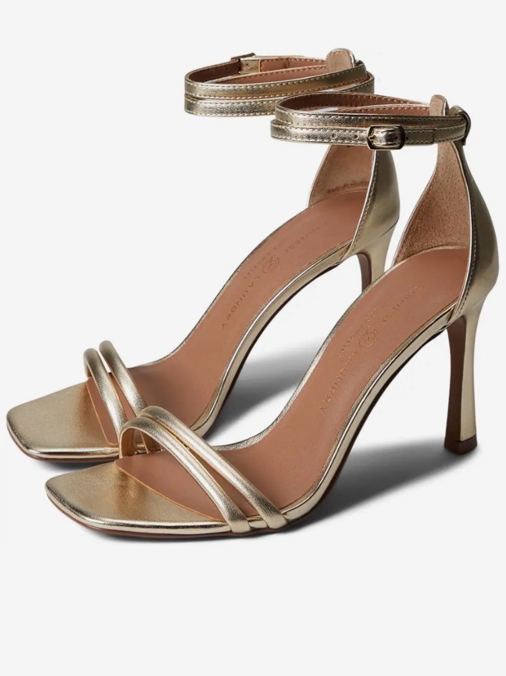 Chinese Laundry Gold Double-Strap Ankle Strap Stilettos